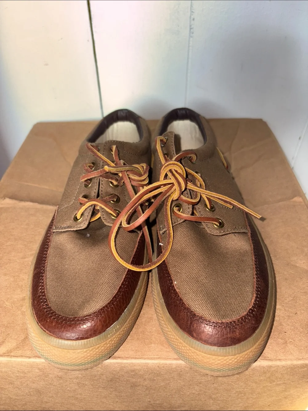 Ralph Lauren Men's Brown Canvas and Leather Boat Shoes size 7